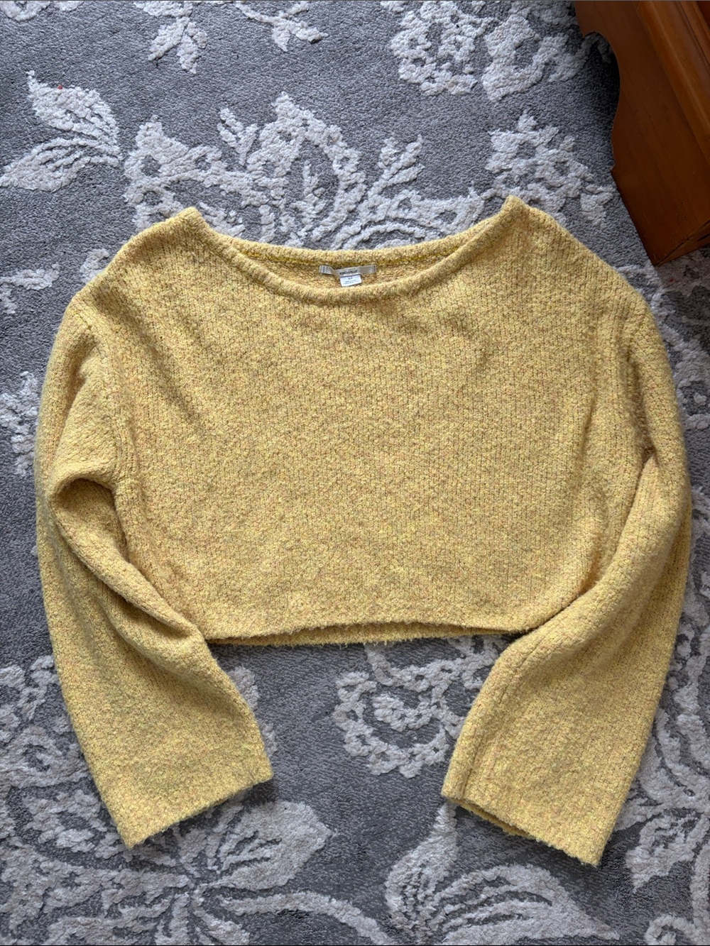 Kimchi Blue Cropped Bouclé Sweater in Soft Yellow